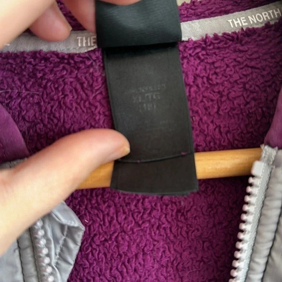 North face girls purple/gray fleece zip up hooded jacket size XL - Picture 6 of 6
